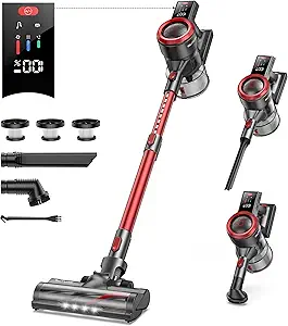 BuTure Cordless Vacuum Cleaner, 500W 38KPA Stick Vacuum with Color Touch Display, Up to 55Mins, Rechargeable Cordless Vacuum for Hardwood Floor Carpet Pet Hair
