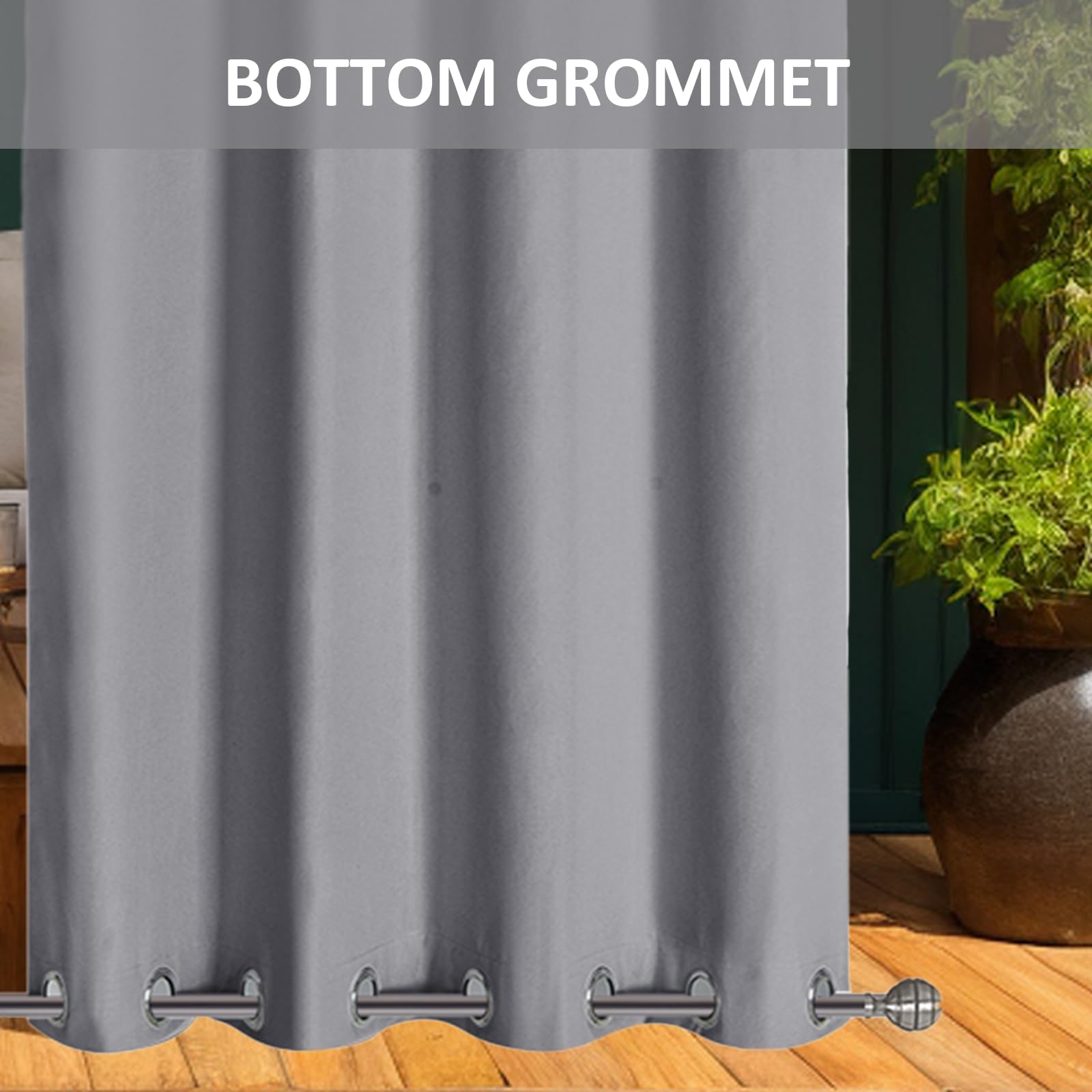 LiveGo Outdoor Curtains Waterproof with Grommet (Top and Bottom), 2 Panels Privacy & UV Protection Windproof Curtain for Porch, Pergola, Garden, Backyard (Light gray, 140 * 213cm) — view 8