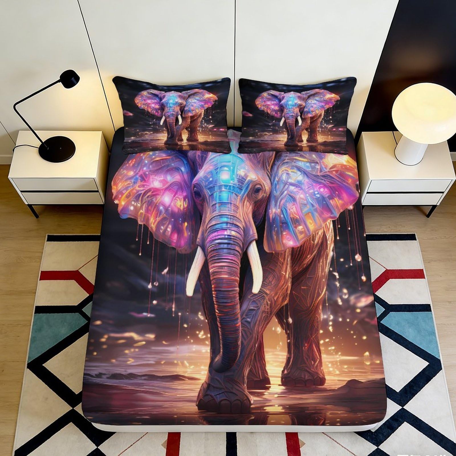 Pnayamiorkfel Style-9 3D Printed Colorful Elephant Fitted Sheet Microfiber Artistic Tribal Bed Cover For Bedroom Guest Room Decor 90X200x25cm