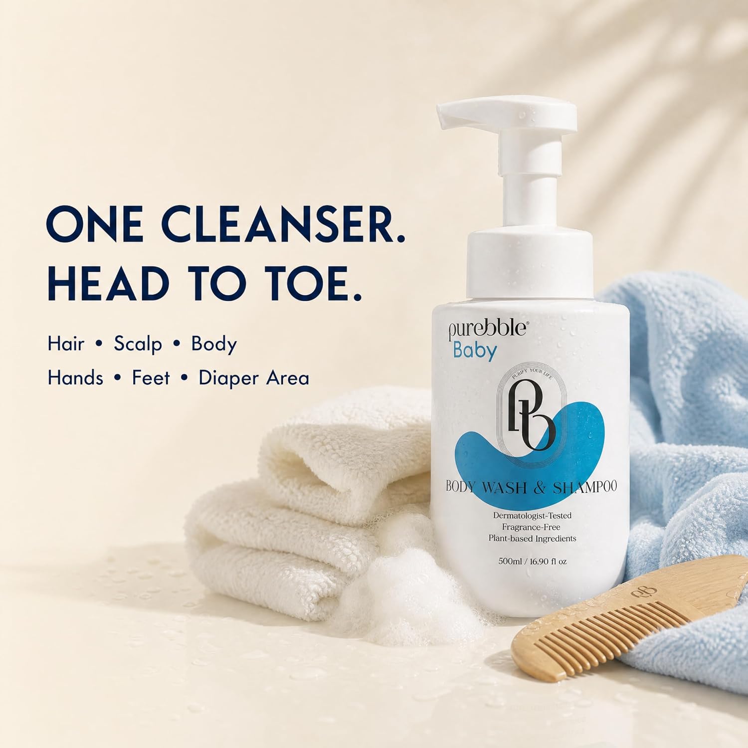 Baby Shampoo and Body Wash - Safe, Tear-Free 2-in-1 Foaming Cleanser, pH-Balanced, Dermatologically Tested Plant-Based Gentle Newborn Bath Soap for Sensitive Skin