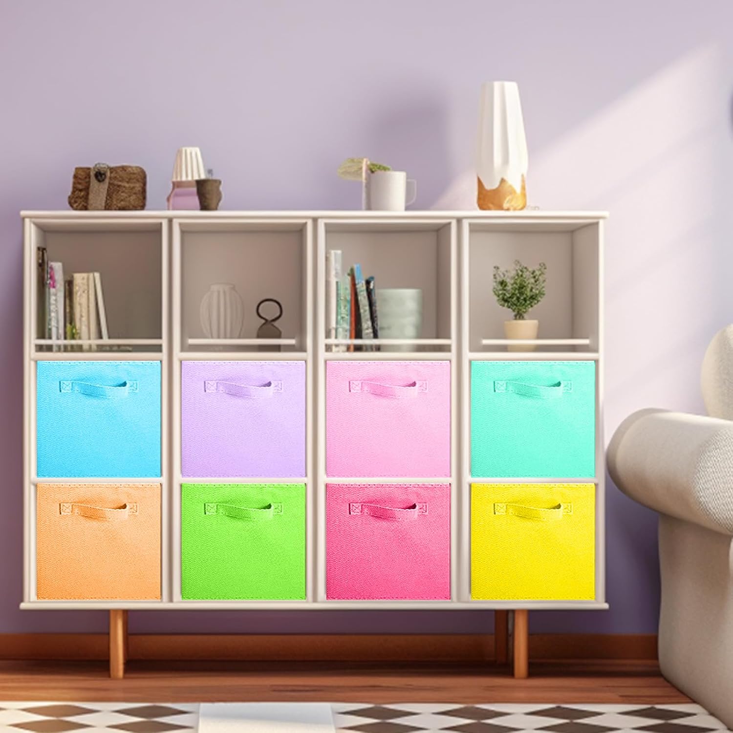 ShellKingdom Storage Bins, Foldable Fabric Storage Cubes And Cloth Organizer Drawer For Closet And Toys, 13 X 13 X 13 INCH, 8 Pack (8 Colors)