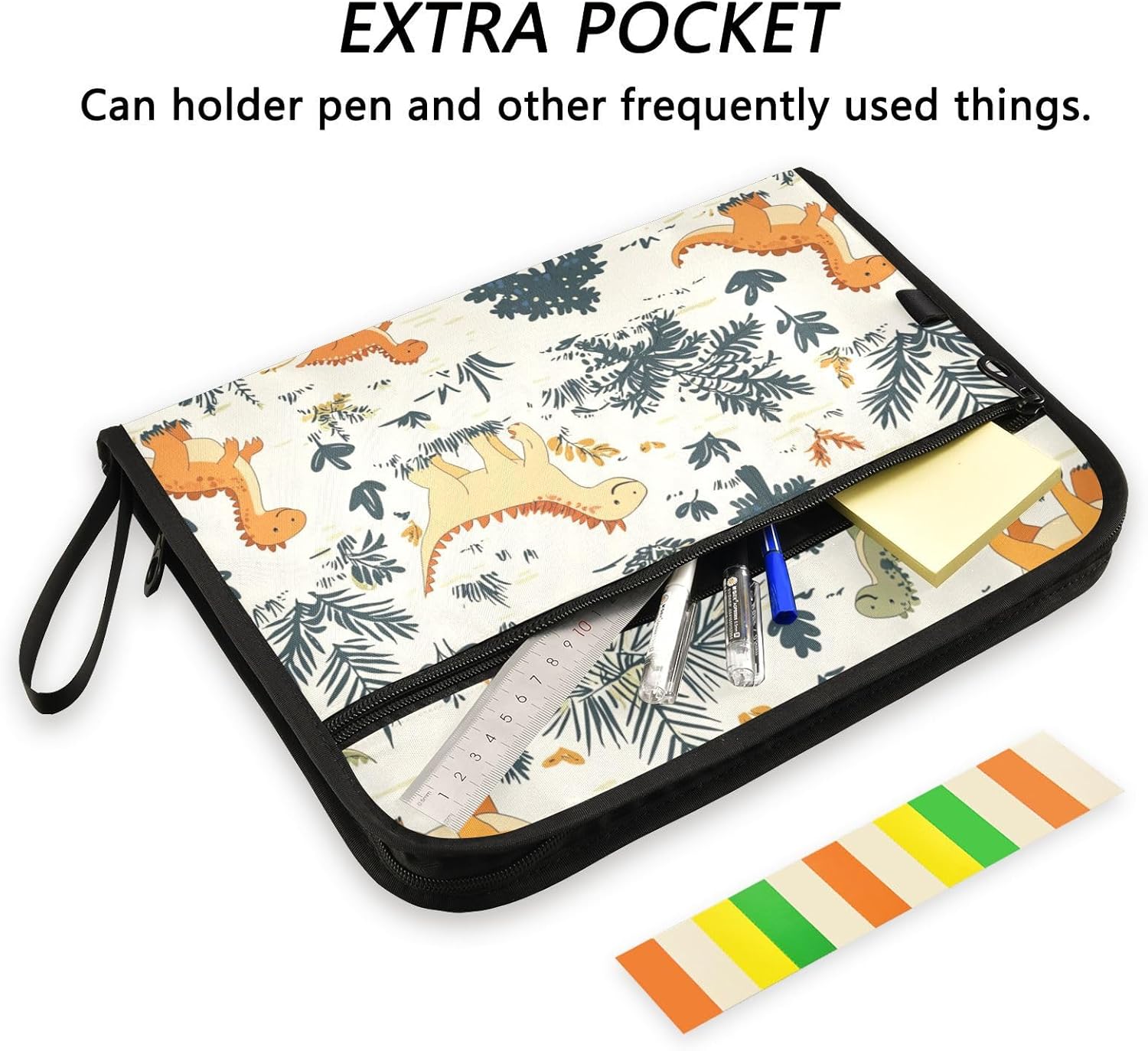 Forest Dinosaur Cute File Folders, Plastic Folders with 13 Pockets,Expandable File Folder for Documents School Students Office, Aesthetic Folder with Labels A4 Letter Size
