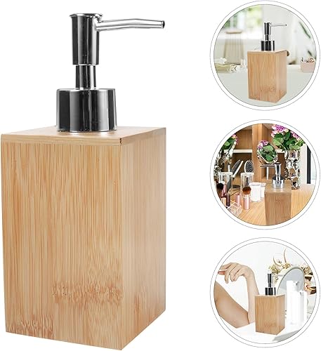 Miniatura 7 de Cabilock Dispensador de jabón de manos de bambú, dispensador de jabón líquido recargable, dispensador de loción, botella dispensadora de loción para