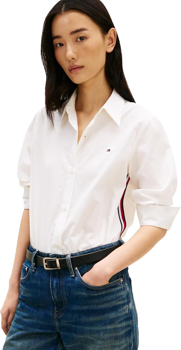 Tommy Hilfiger Camisa Oxford de manga larga con botones y ajuste regular con detalle lateral para mujer