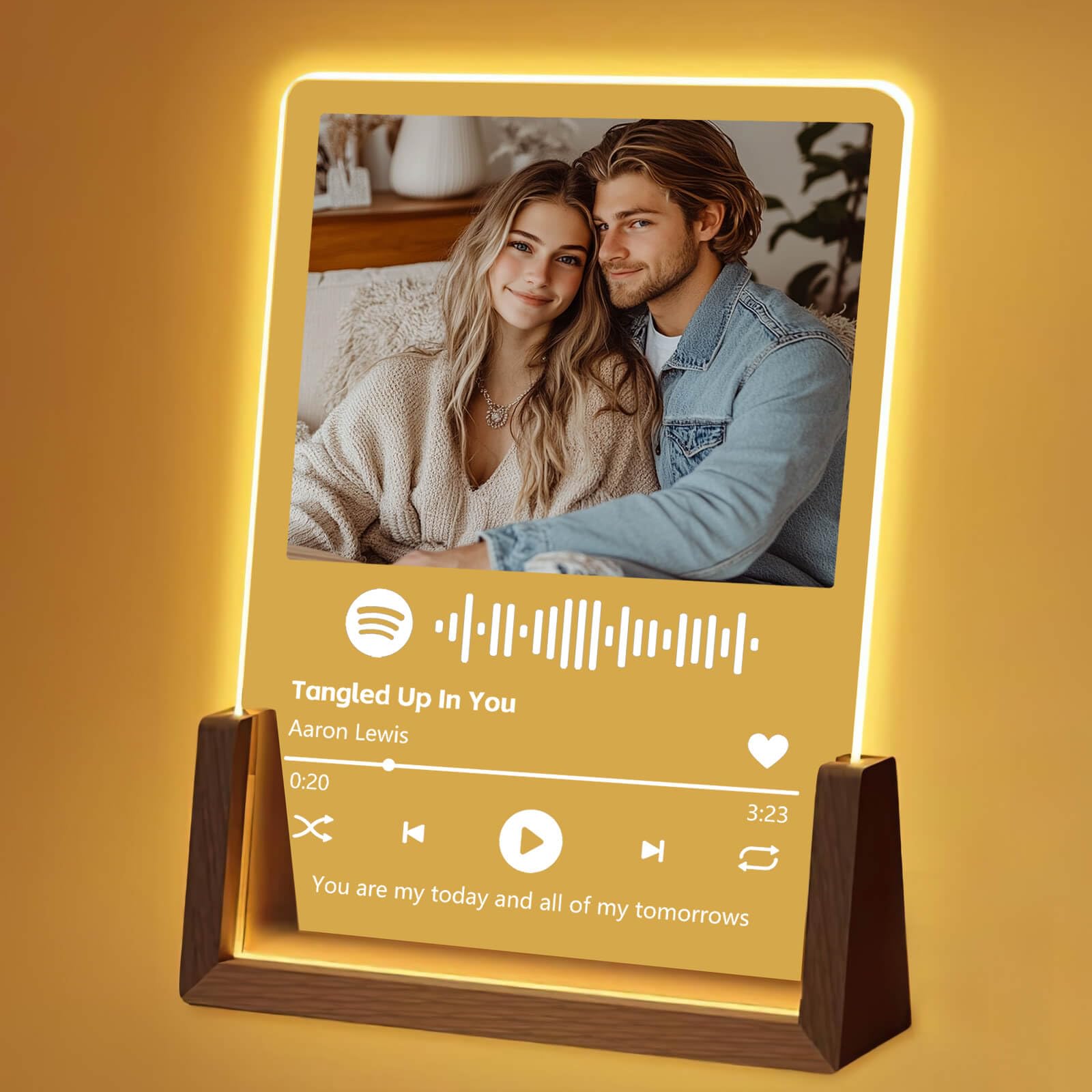 Personalised Acrylic Spotify Plaque with Photo & LED – Custom Scannable Spotify Code Music Gift for Couples, Valentine’s Day & Anniversary