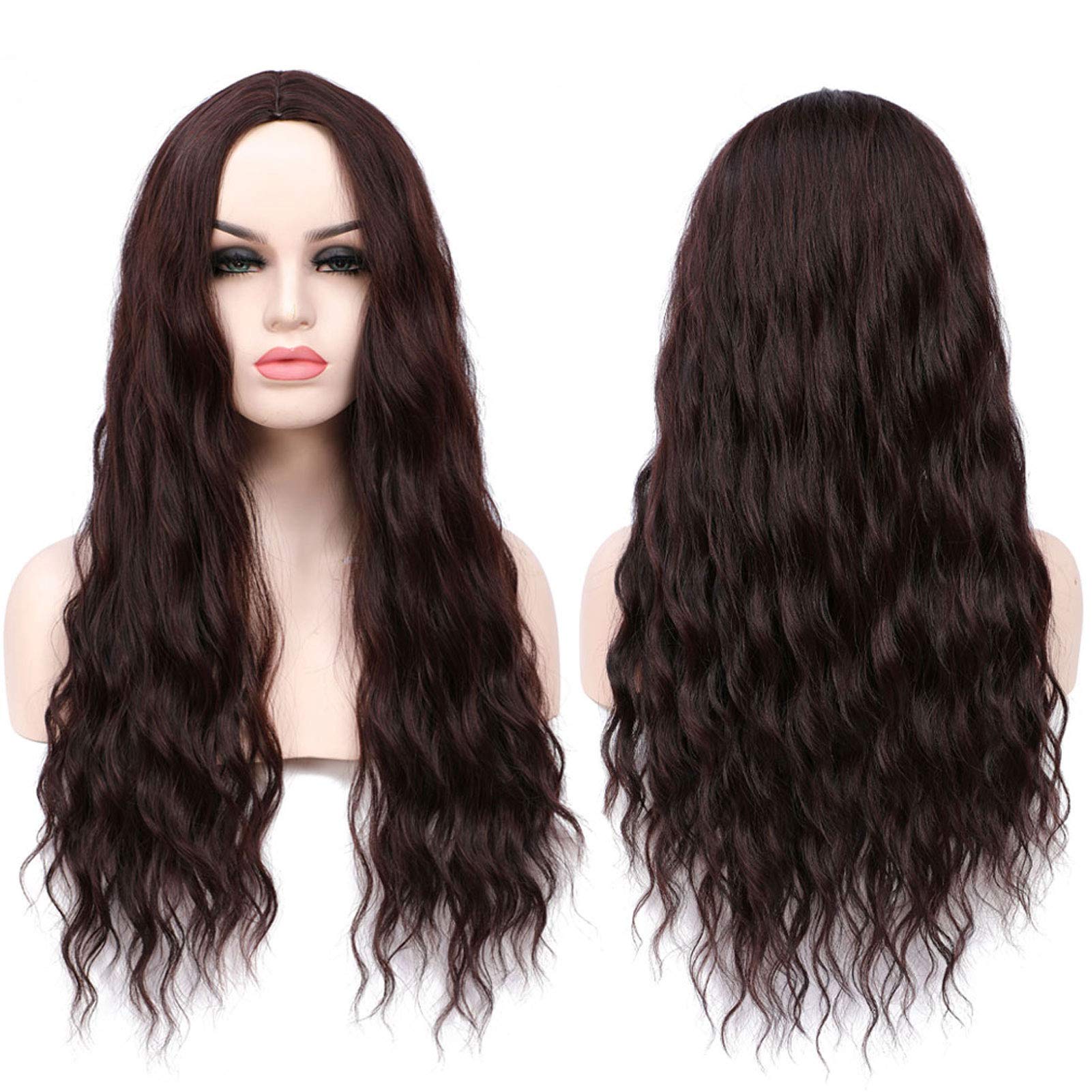 SHINYSHOW Dark Brown Wig 26'' Middle Part Long Wavy Wig Synthetic Halloween Party Cosplay Wig for Women