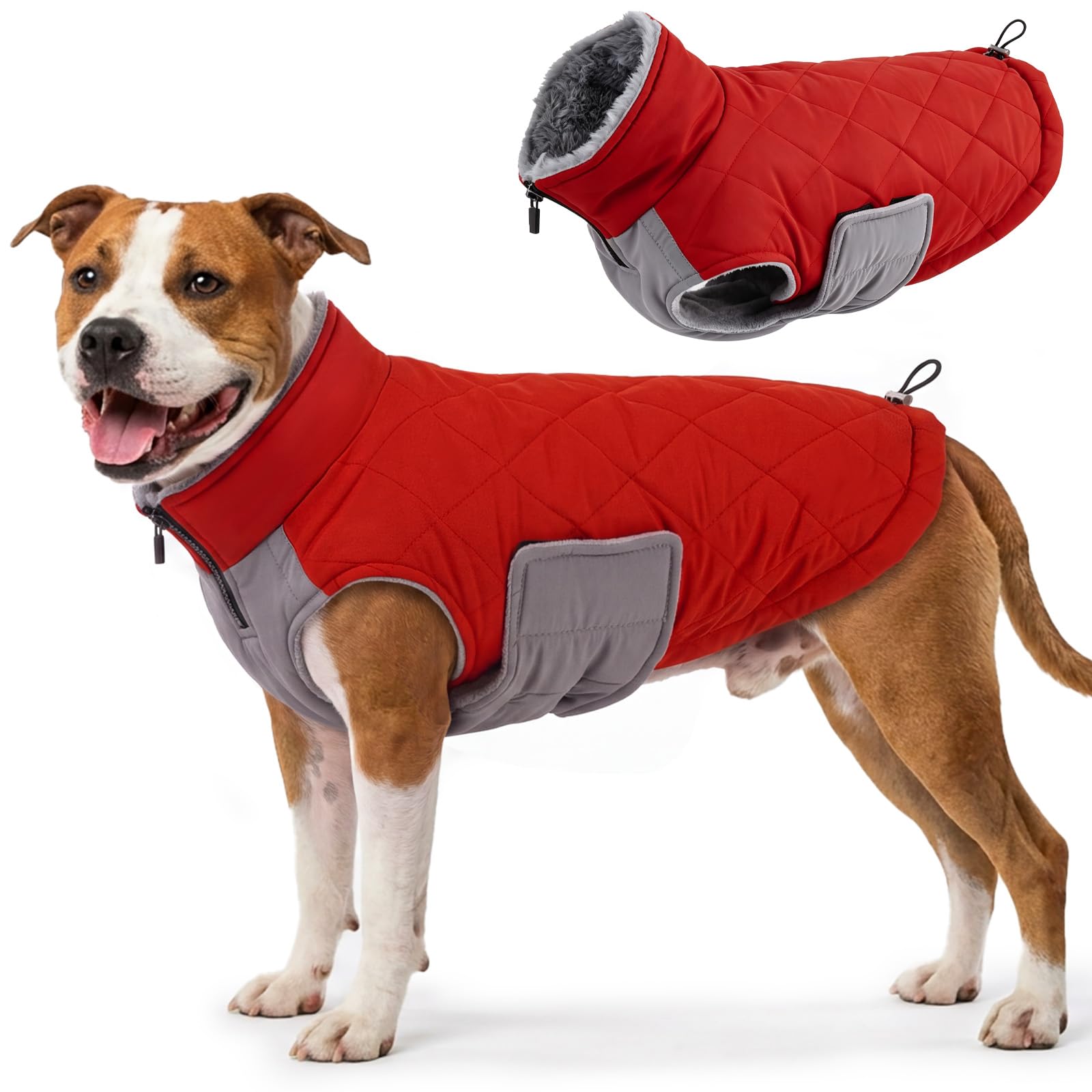 Lelepet Dog Coat, Winter Fleece Lined Jacket for Dogs, Red L