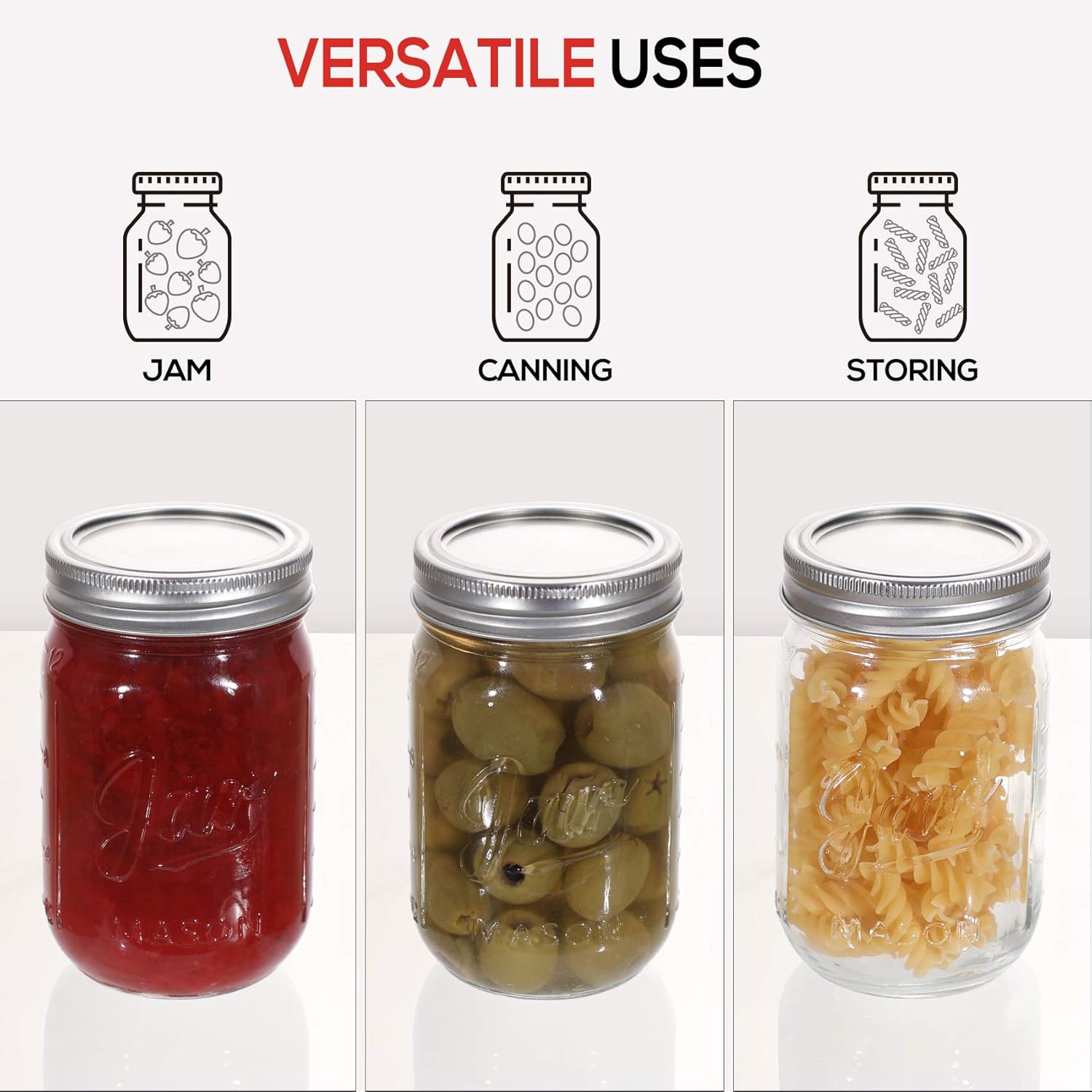 Aozita 20 PACK Glass Mason Jars 12 oz, Regular Mouth Canning Jars with Metal Airtight Lids, Leak-Proof Colored Lids, Chalkboard Labels, Marker, for Meal Prep, Food Storage, Canning, Preserving: Home & Kitchen