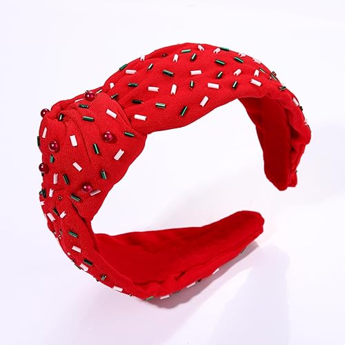 Miniatura 2 de Diademas anudadas de Navidad, color rojo y verde, diadema anudada para cumpleaños, bandas de terciopelo ancho turbante para mujeres y niñas, fiesta