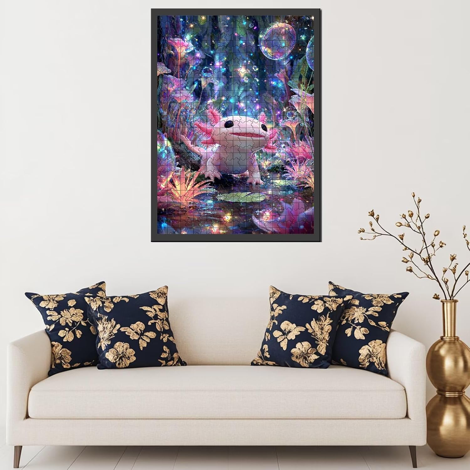 Smiling Pink Axolotl 1000 Piece Jigsaw Puzzles for Adults Rainbow Forest Art Jigsaw Puzzle Challenging Family Activity Games Colorful DIY Craft Puzzle for Home Decor Gifts 20×27 Inches
