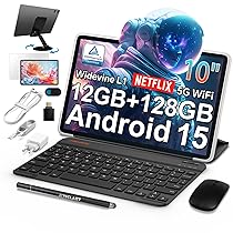 TECLAST P30T Android-15-Tablet 10.1 Pollici, 12GB RAM+128GB ROM(TF 4TB), 2GHz Octa-Core, 5G WiFi, Widevine L1, GPS, BT5, 6000mAh, OTG, Tablet con Tastiera+Custodia+Penna+3.5mm Auricolari, 10 Accessori-2025