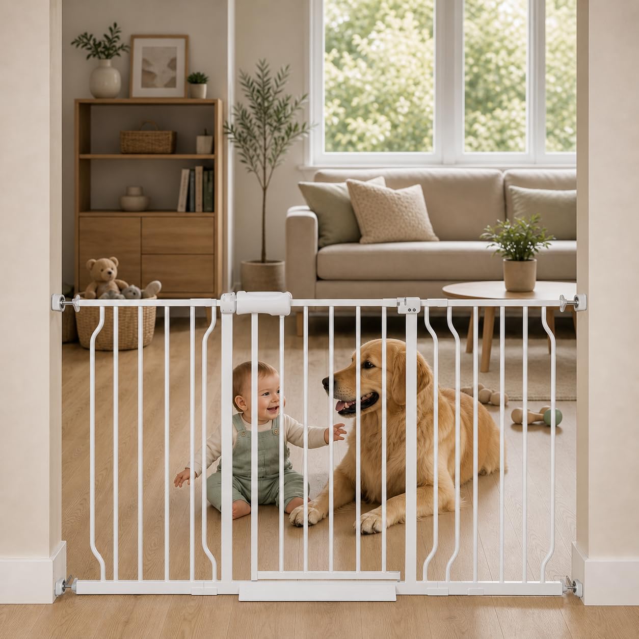  57.48-62.20" Extra Wide Pressure Mounted Baby Gate 30" Tall White