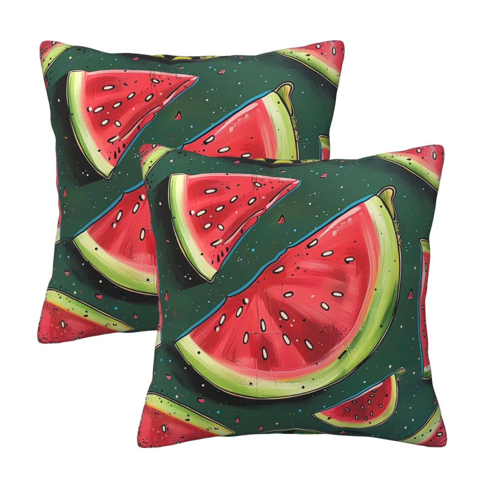 Watermelon Throw Pillow Cases 2 Pack Square Pillowcases Soft Pillow Protectors for Couch Livingroom Sofa Bed Office Car,45x45 CM