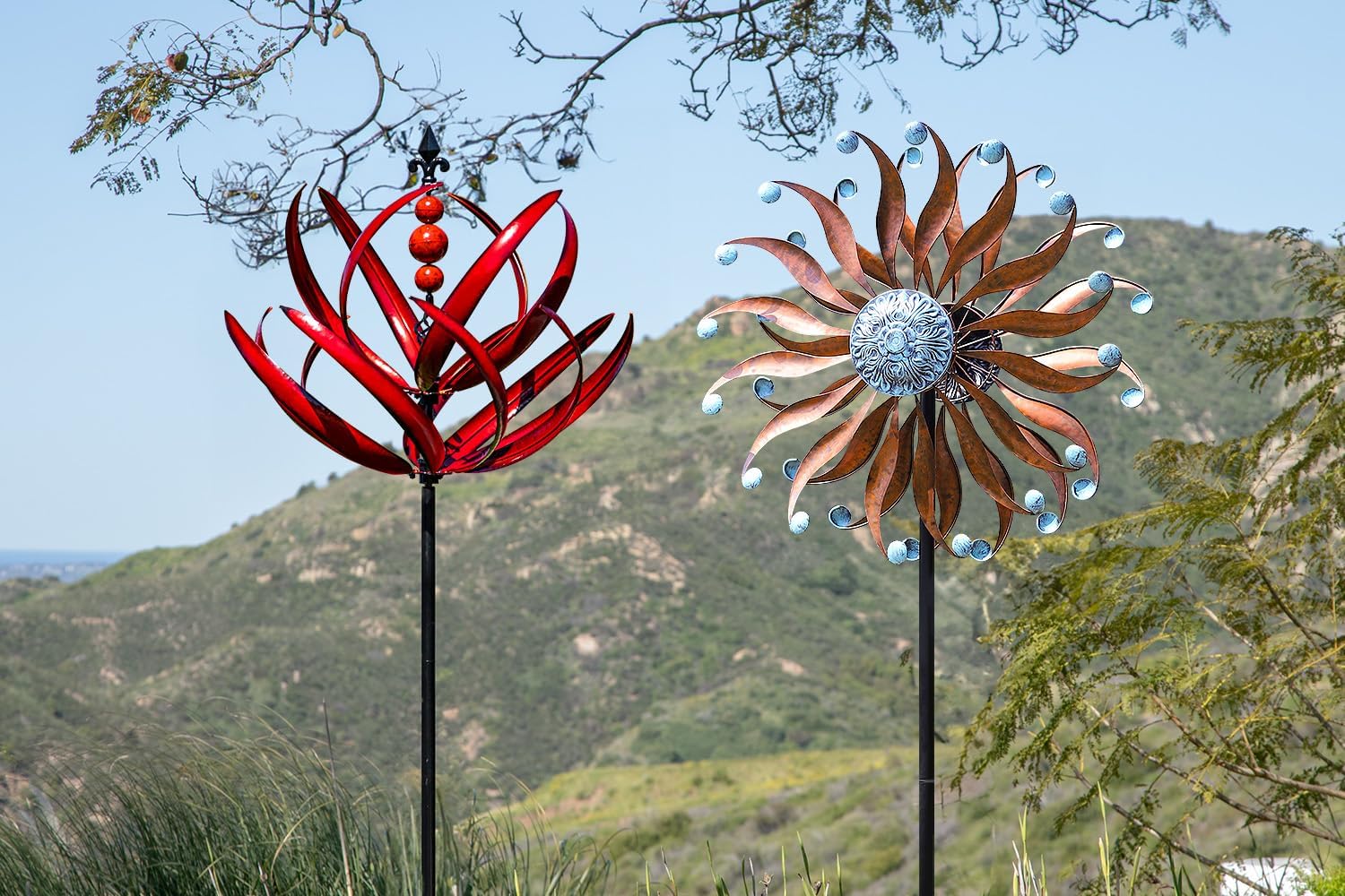 LimeHill Burgundy Lotus Wind Spinner and Willow Leaf Wind Spinner