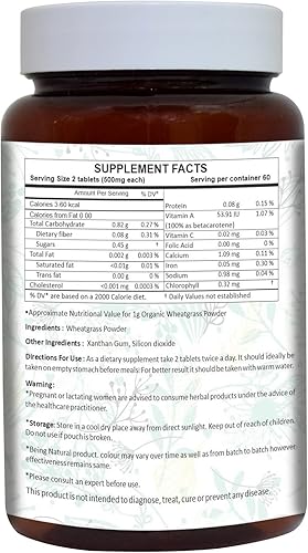 Miniatura 2 de Wheatgrass Tablets Suplementos herbales 120 Count 500 mg