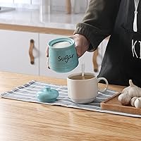 Vista 2 de ONTUBE Azucarero de cerámica con tapa y cuchara 12oz (azul turquesa)