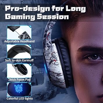 ONIKUMA K19 Gaming Headset, Stereo Bass Surround Headset LED RGB 3.5mm Headphone for PS4 Xbox One Nintendo Switch PC PS3 Mac, Noise Cancelling Mic LED Light, Designed Technically for Gamer