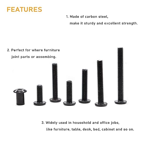Miniatura 9 de binifiMux Paquete de 10 tornillos de conexión Phillips M6 de 0.984 in, color negro, para muebles, camas y armarios