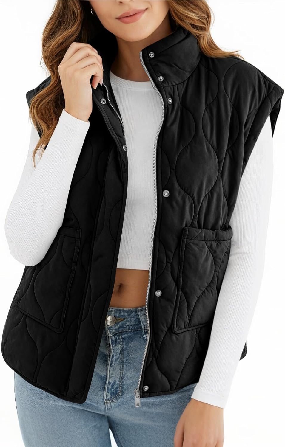 Cicy Bell Womens Quilted Puffer Vest Stand Collar Zip Up Winter Lightweight Padded Gilet Outerwear