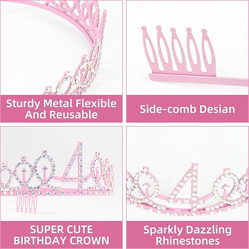 Miniatura 3 de Decoraciones de 7 cumpleaños para niña, incluyendo coronatiara, banda, adornos para pastel de cumpleaños y velas del número 7, suministros de fiesta