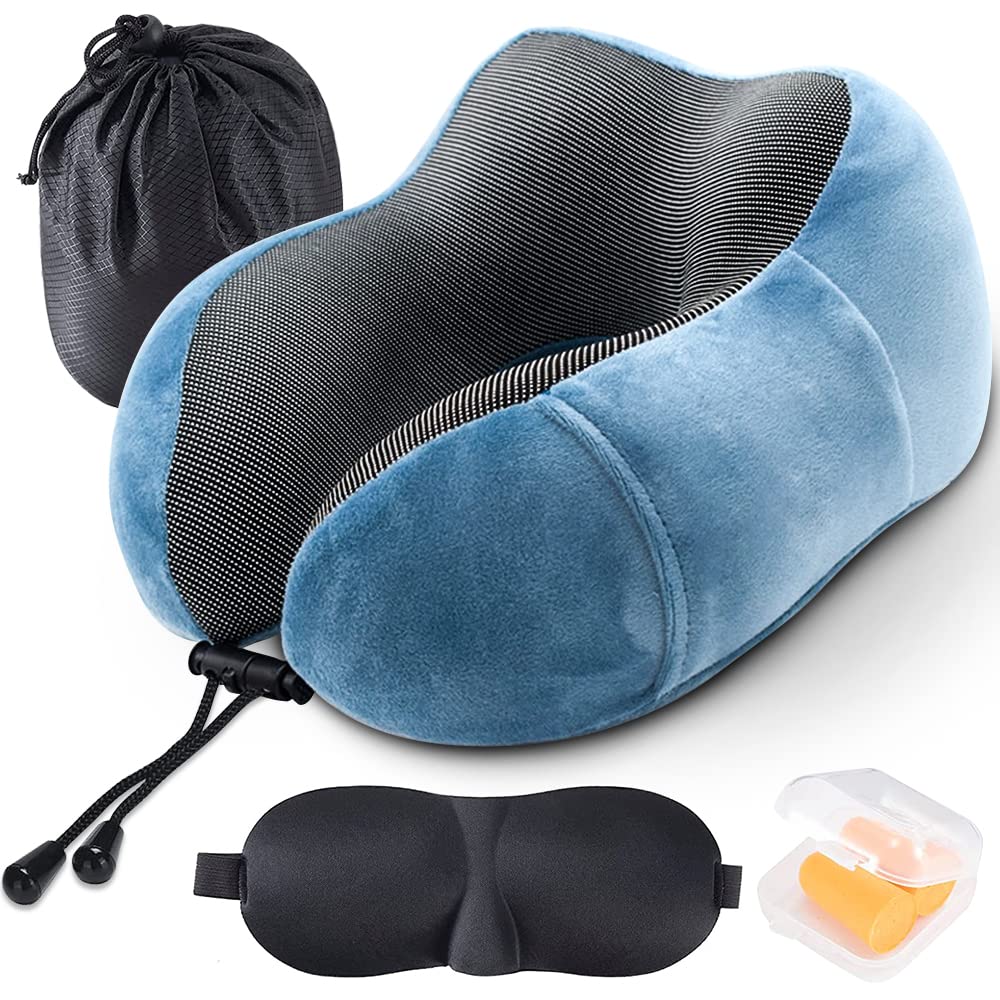 Tyuodna Nackenkissen Reise, Reiner Memory-Schaum U-förmiges Reisekissen,Flugzeug Kissen, Superleichte Tragbare Travel Pillow, Super Weich Nackenstützkissen für Flugzeug,Auto,Büro,Camping (Blau)
