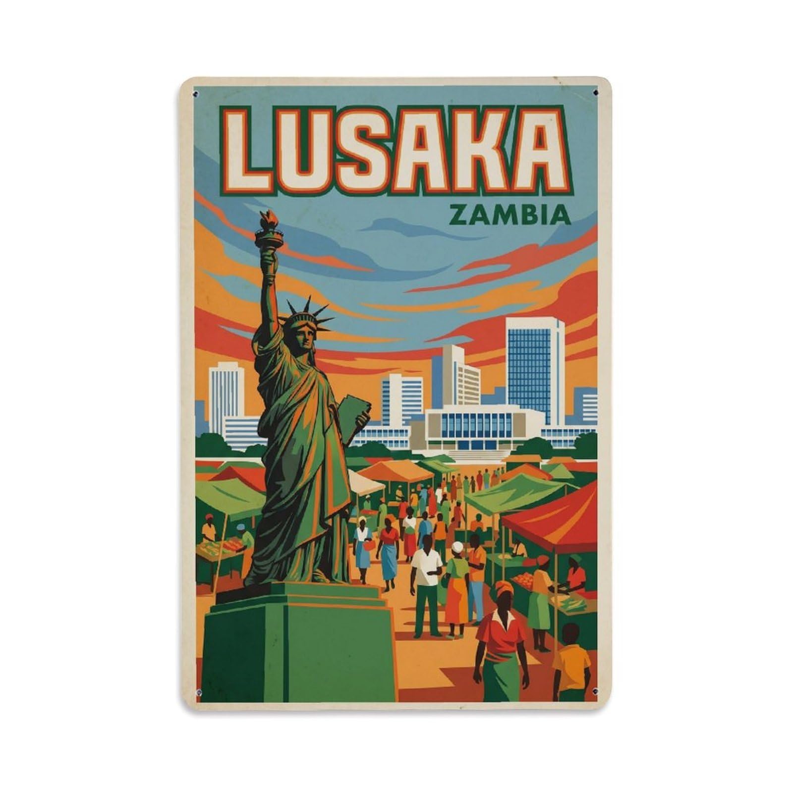 Gead 8X12inch Style Zambia Lusaka Vintage Travel Metal Tin Sign