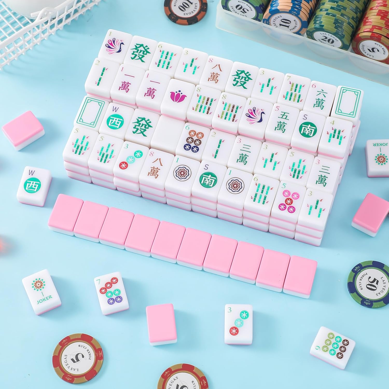 American Mahjong Set Only with 160 Mahjong Tiles 1.2-inch American Mah Jong Set Hand Carved Pattern for Adult Social Party, Mah Jong Lovers Gift