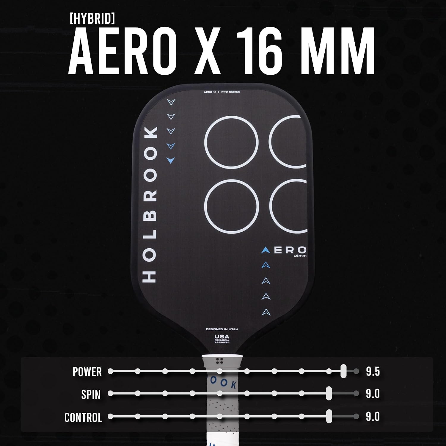 Holbrook Aero Series Edgeless Pickleball Paddle: USAPA Approved, Carbon Fiber Surface, Foam Polypropylene Core, Widened Sweet Spot, Controlled Touch