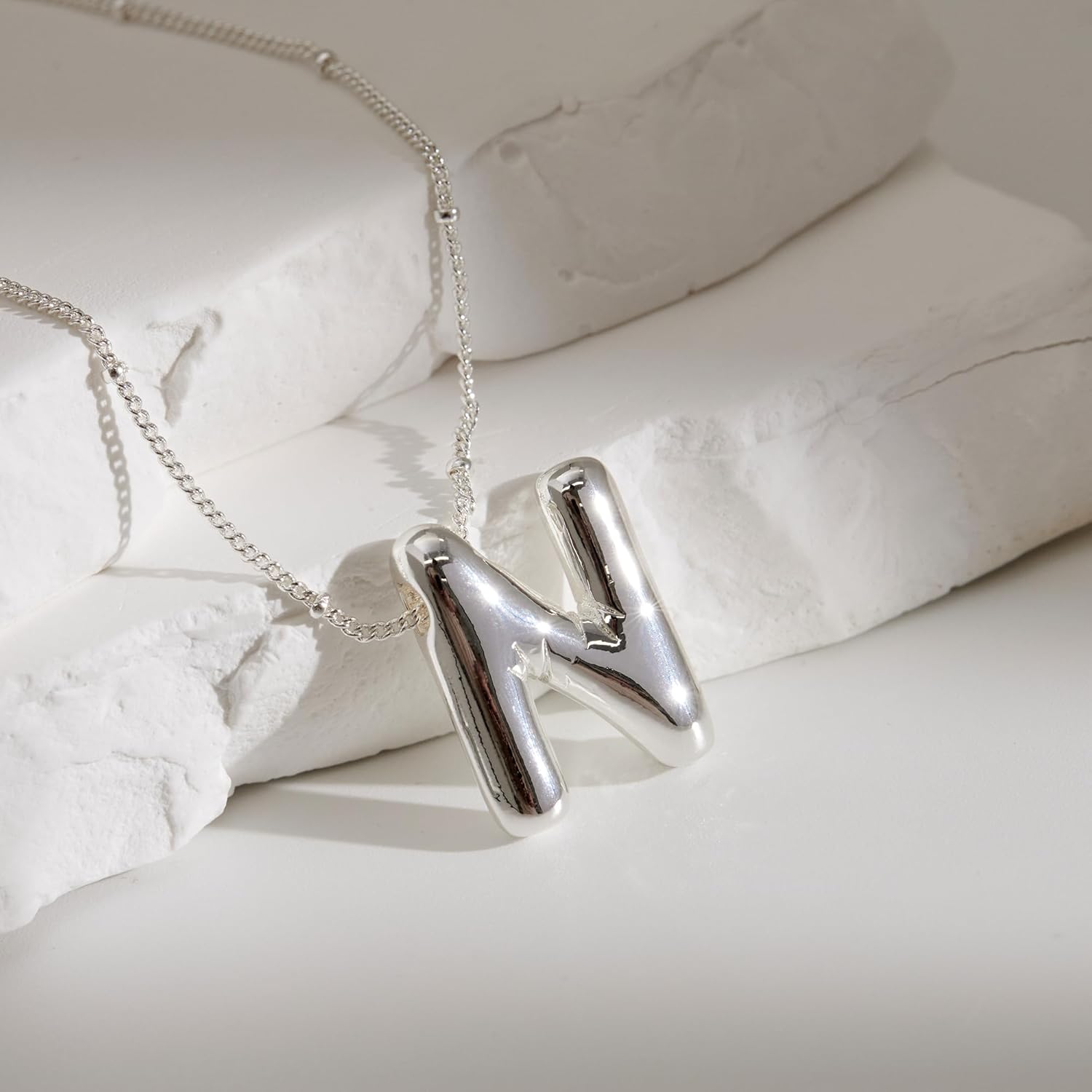 Inerney Valentines Day Gifts Gold Bubble Letter Necklace Initial Necklaces for Women, Chunky 14K Plated Balloon Initials, Trendy Charm Non Tarnish Custom Name Pendant Jewelry Gifts for Mom - Image 5