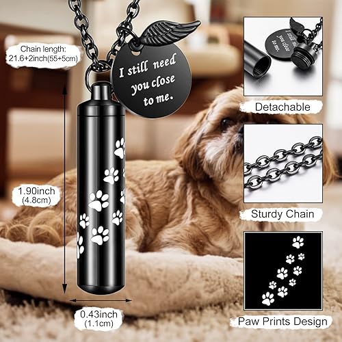 Miniatura 3 de Dletay Collar de urna de cremación cilíndrica para cenizas, collar de cenizas conmemorativas con dije de ala de ángel, recuerdo conmemorativo para