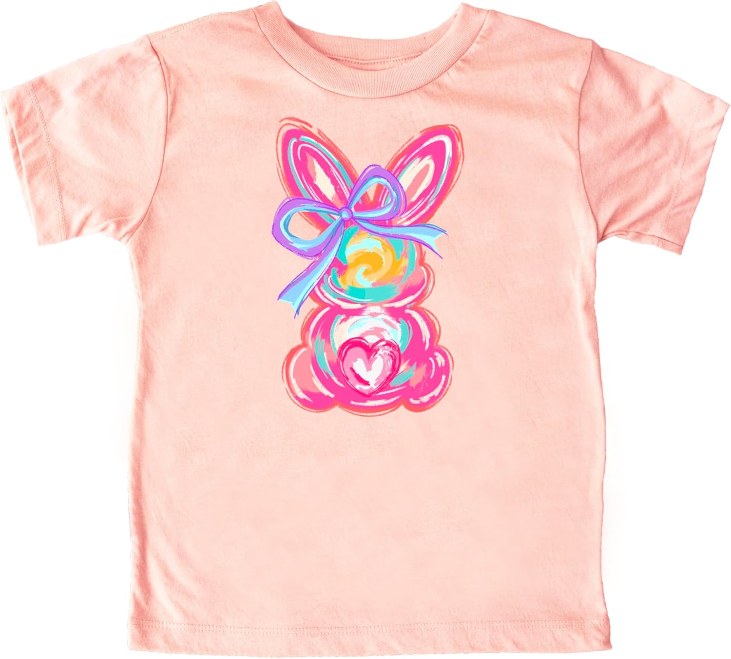 Colorful Painted Easter Bunny & Bow Shirt for Girls Spring Coquette Tee for Kids