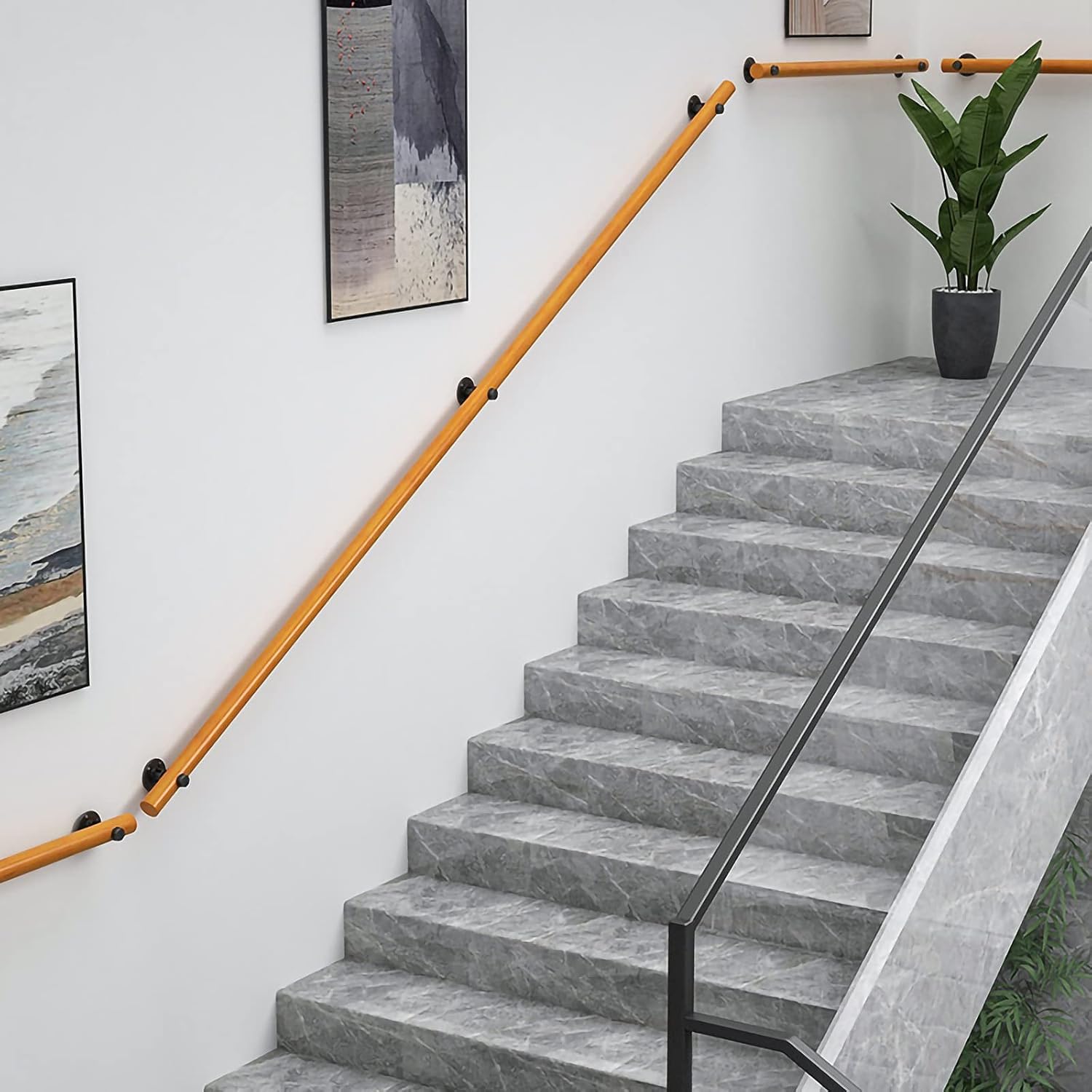 MObyat Handrail, Wooden Handrail for Indoor Stairs, Non-Slip Wood Stair Handrails for Home Kindergarten Corridor Villa Loft Railing, Staircase Handrail Complete Kit, Easy Installation (Si