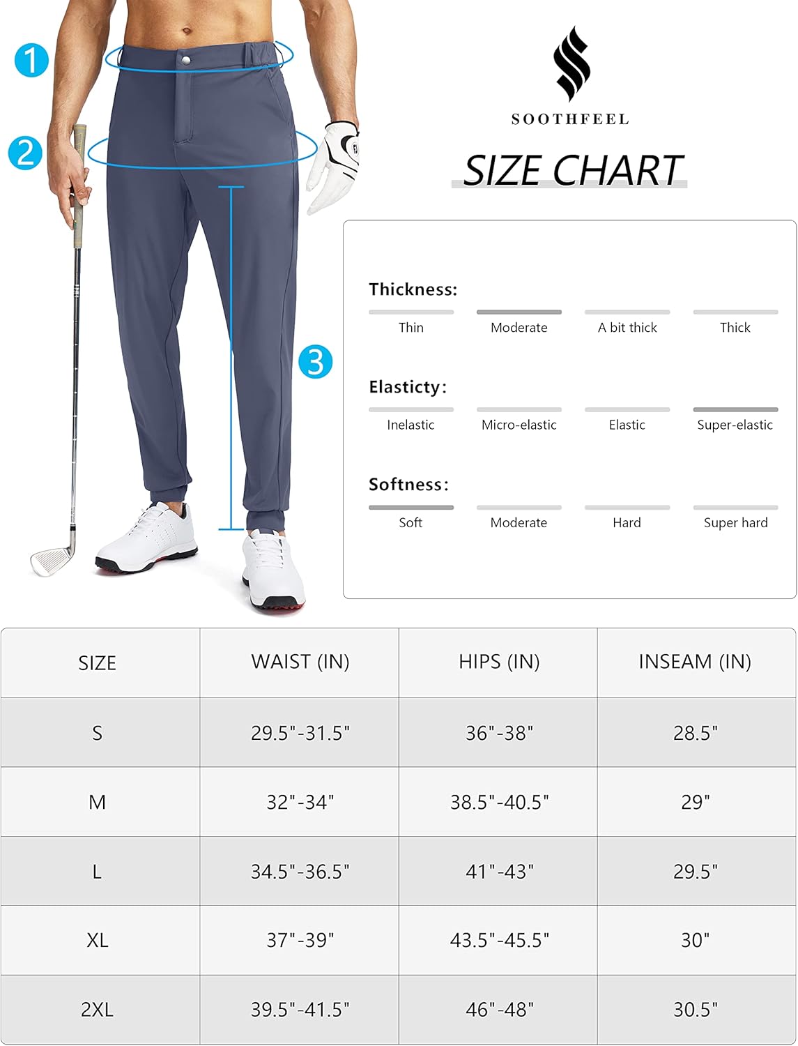 Soothfeel Men's Golf Joggers Pants with 5 Pockets Slim Fit Stretch