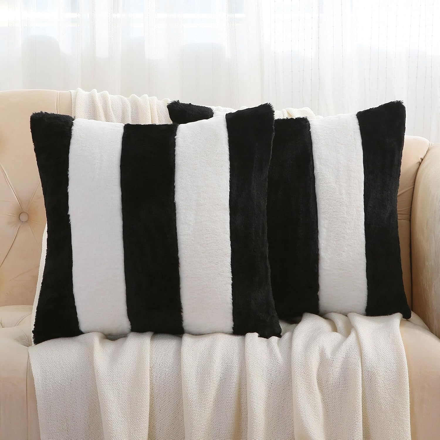 Black And White Striped Throw Pillownull