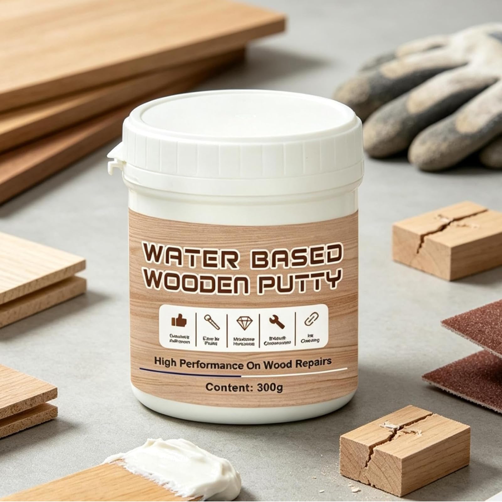 Weißer Holzspachtel auf Wasserbasis, schleifbarer, schnell trocknender, geruchsarmer Holzspachtel, schnell trocknender Loch- und Rissreparaturspachtel, stark haftender Holzsp/achtel auf (4pcs)