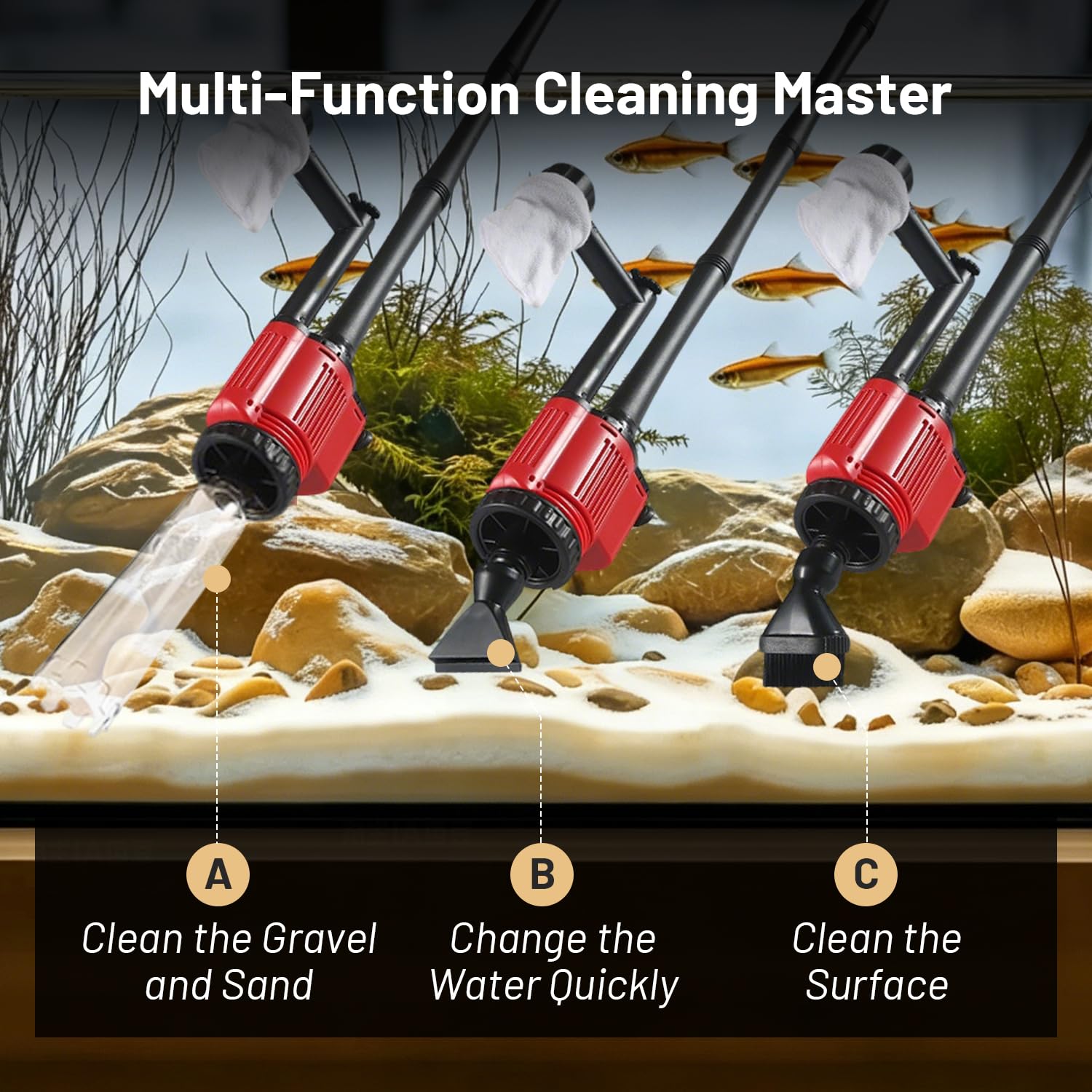 Mulmsauger Aquarium Elektrisch 30W - Multifunktionaler Aquarium Sauger Bodengrund Reinigen für Kies und Sand mit Wasserwechsel - Reinigungsset Zubehör zur Filterung Wasserzirkulation