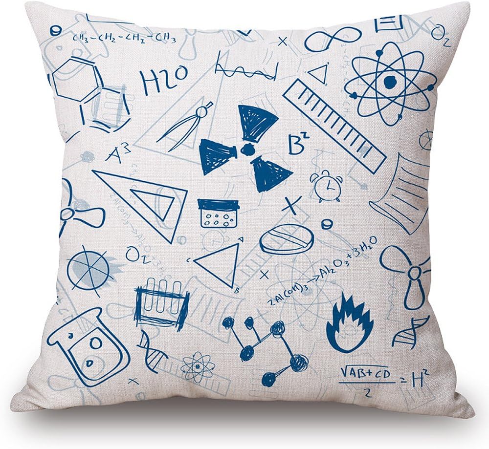 JES&MEDIS Cotton Linen Pillowcase Home Decorative Mathematical Throw Pillow Covers Cozy Soft Bed Pillowcases Couch Pillows 18x18 Pillow Cases Square Cushions and Throws