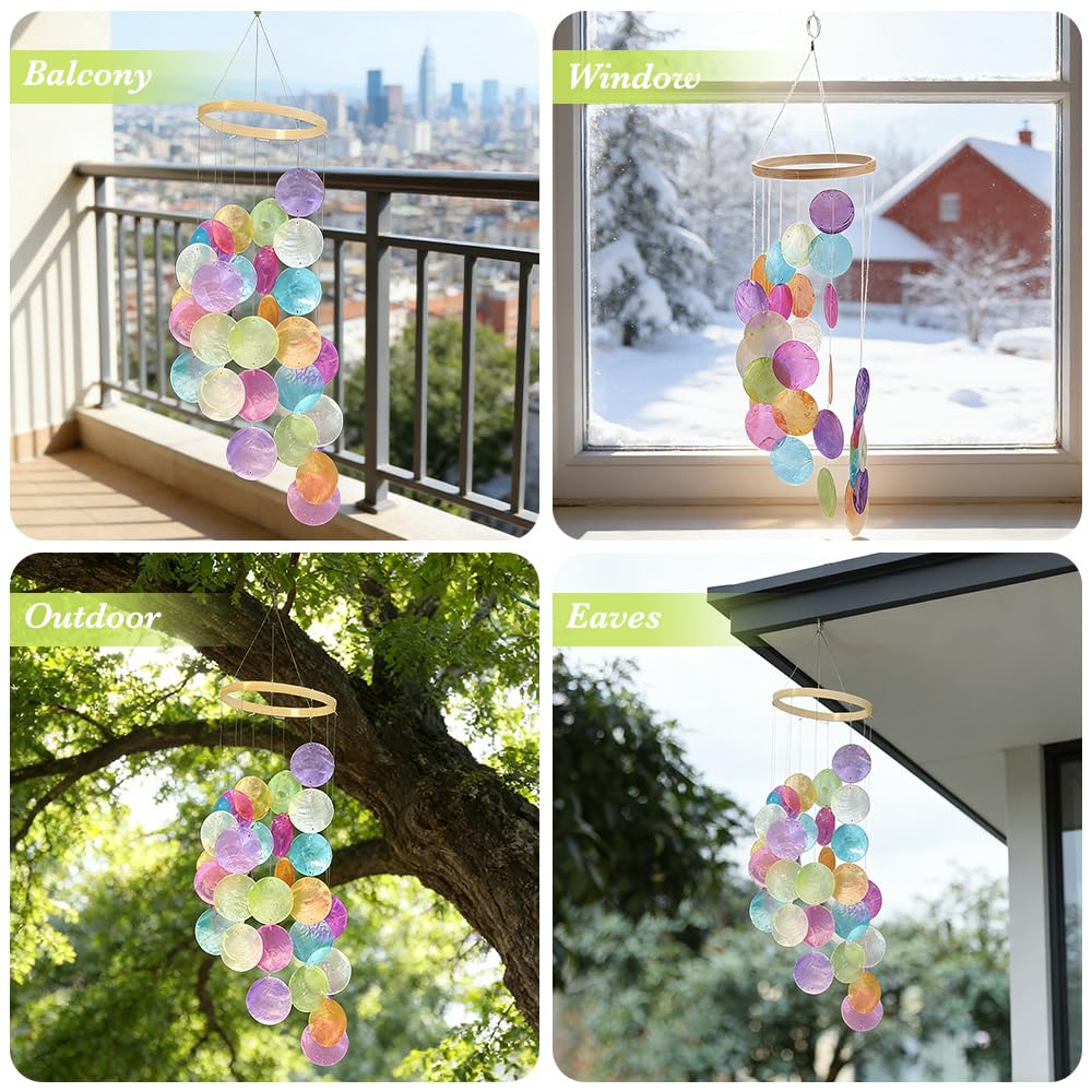 Campana de Viento para Exteriores, Campanas de Viento de Concha, Carrillon de Viento para Jardín, Terraza, Balcón, Sala de Estar, Alféizar de la Ventana, Decoración del Hogar