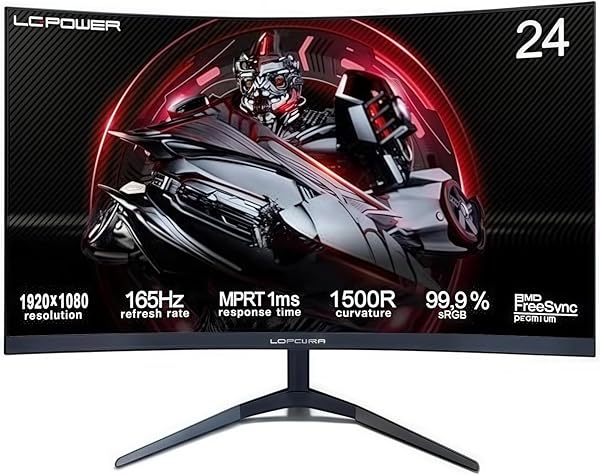 LC-Power LC-M24-FHD-165-C-V2 Monitor Gaming Curvo 24 Pollici, FHD 1920x1080, VA Schermo, 1ms 165Hz 1500R, Adaptive-Sync, Inclinazione Regolabile, HDMI 2.0/DP 1.4 VESA 100x100 per PC laptop PS5 e altro - 1