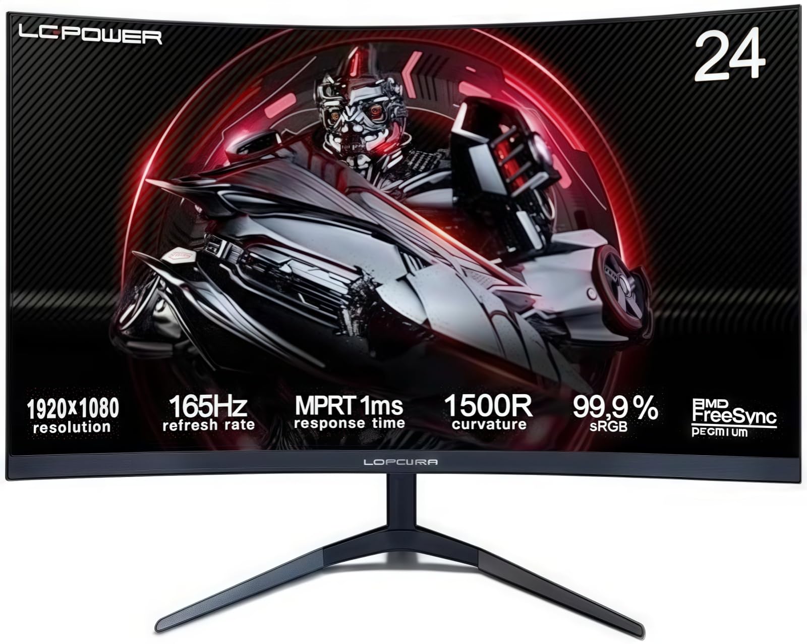 LC-Power LC-M24-FHD-165-C-V2 24 Zoll Curved Gaming Monitor, FHD 1920x1080 Pixel, 1ms, 165Hz, AMD FreeSync, G Sync kompatibel, HDMI, Display Port, VESA