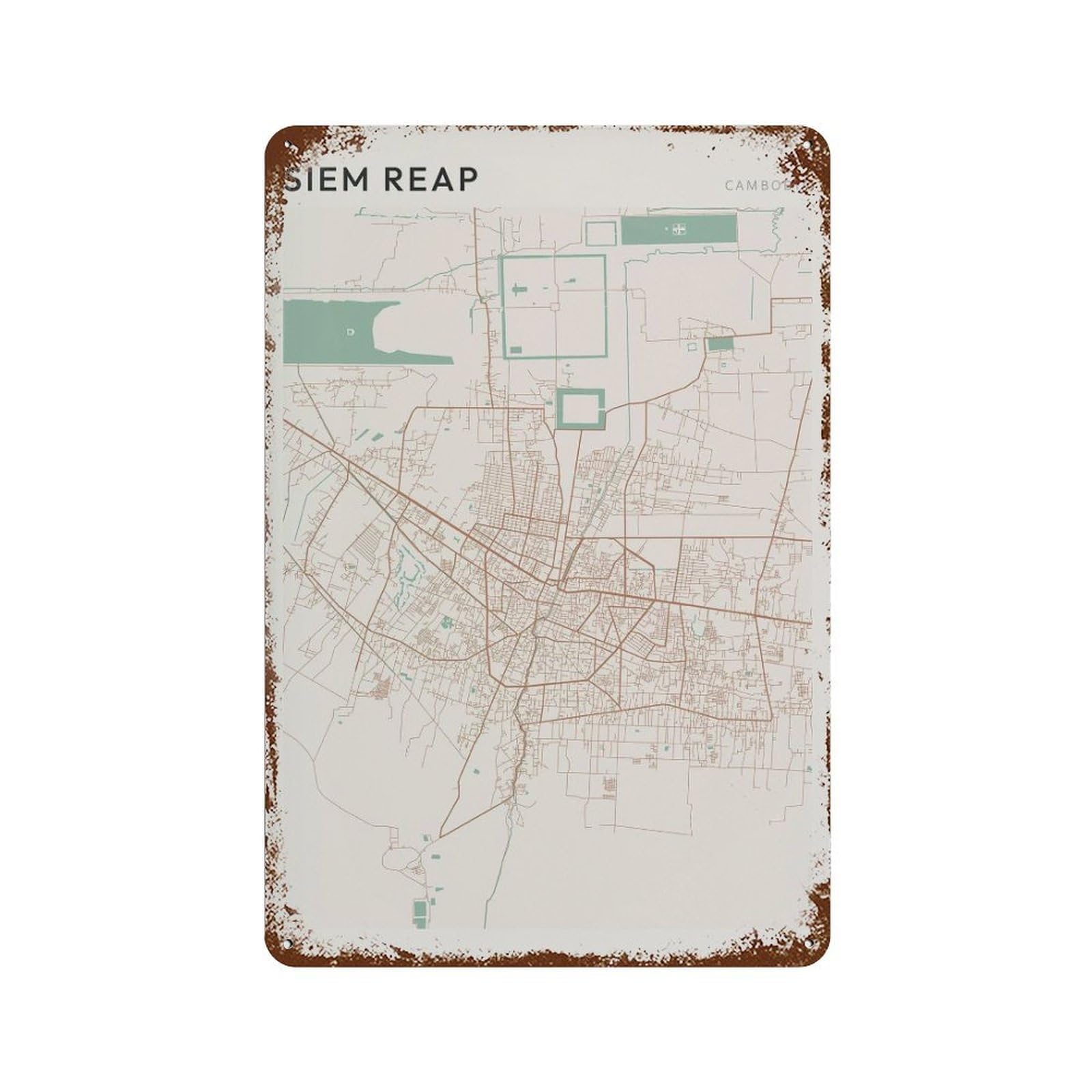 xiaoxiaoshen Siem Reap Map Cambodia Travel Gift Scandi Wall Decor Art Metal Tin Poster Modern Home Decor Art Home Bar Shop Decorations Vintage Sign 30x20cm