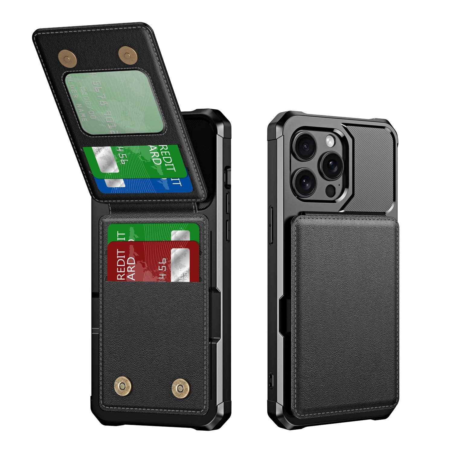 Étui iPhone 15 Pro antichoc portefeuille noir rigide - 7