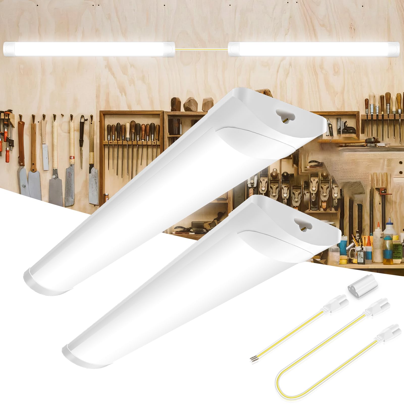 papasbox 6ft 180cm(90cm+90cm) Linkable LED Batten Light,6500K Daylight LED Fluorescent Strip Fitting for Garage,Workshop,Office,Wall,Kitchen,Shed,IP65 Waterproof Plug in Ceiling Light Strip