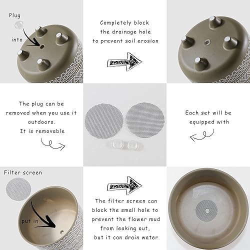 Miniatura 3 de Juego de 2 macetas de cerámica gris para plantas, 6 pulgadas y 4.7 pulgadas, diseño geométrico moderno, macetas para suculentas, hogar, oficina,