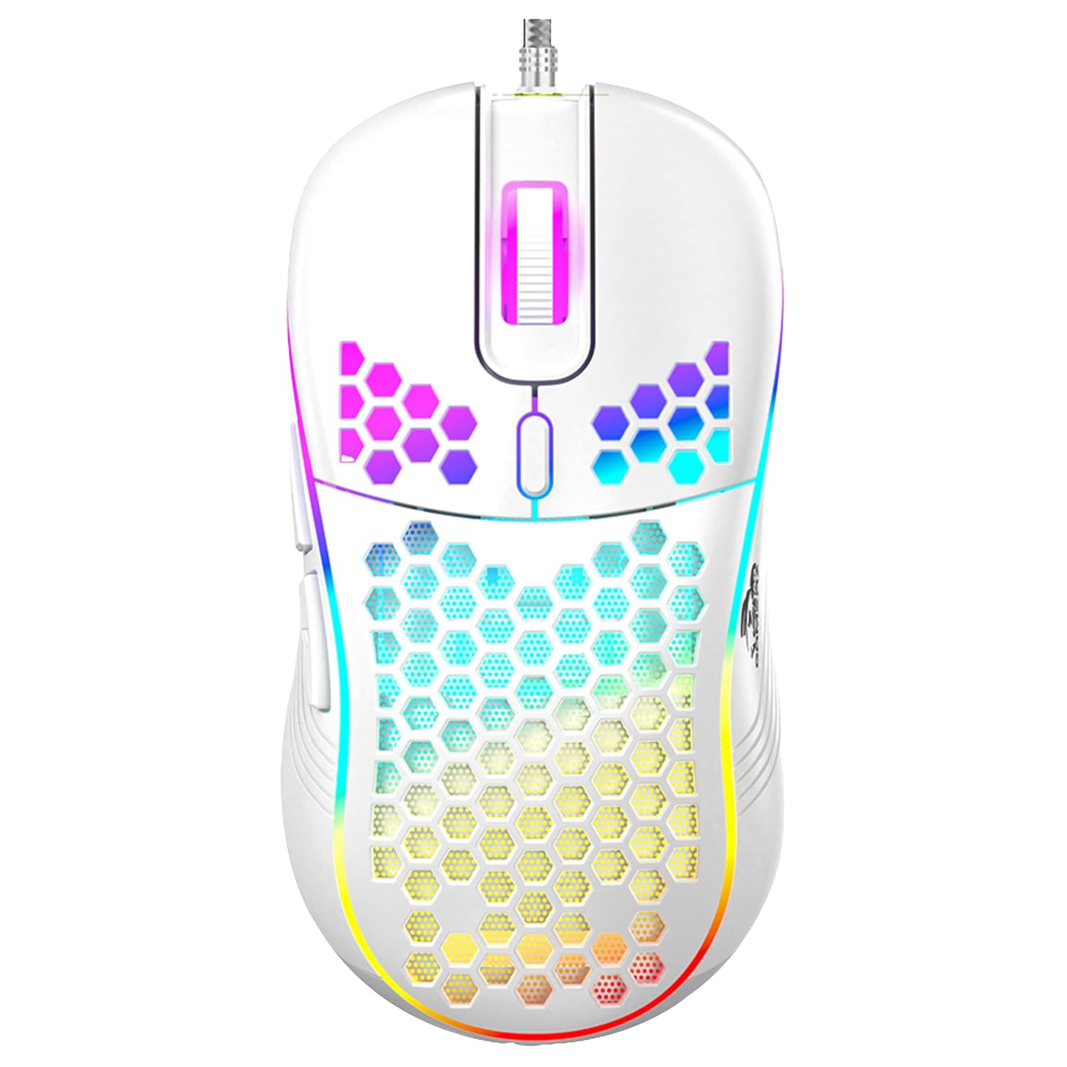 TAG Gamerz Fusion RGB Gaming Mouse White USB Wired, Honeycomb Design, 4800 DPI Optical Sensor, 6 Buttons, 3 Million Clicks, RGB Lighting Effects, 1.5m Braided Cable, for Windows Mac Linux PC Laptop