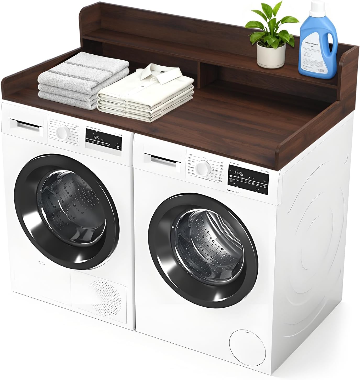 Washer Dryer Countertop with Shelf Laundry Countertop with Rounded Corners Wood Laundry Countertops 54“W X 27.5“D X 12“H Counter Top for Washer and Dryer for Organizing Clothes (Light Walnut Color)