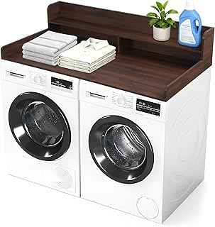 Washer Dryer Countertop with Shelf Laundry Countertop with Rounded Corners Wood Laundry Countertops 54“W X 27.5“D X 12“H Counter Top for Washer and Dryer for Organizing Clothes (Dark Walnut Color)