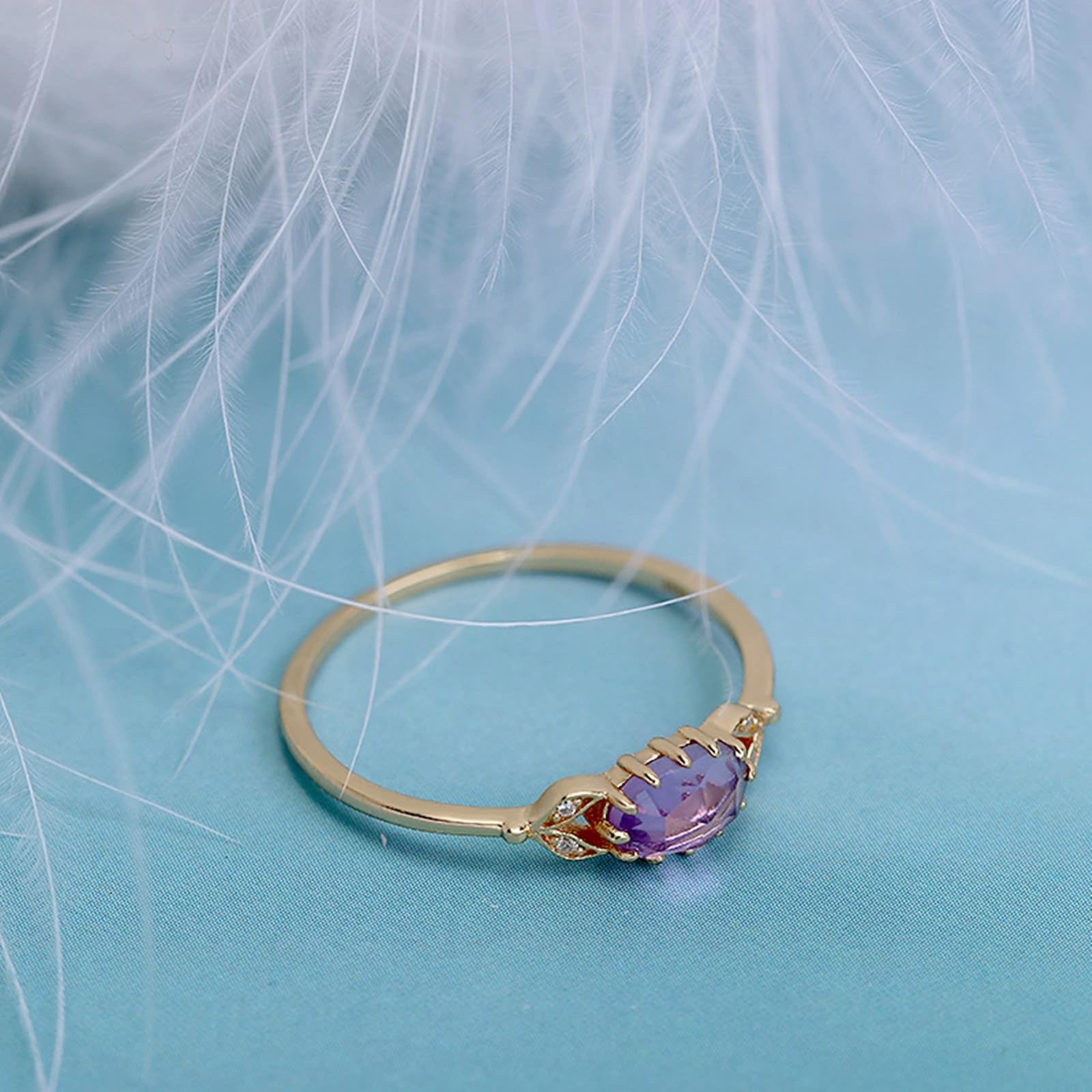 Anillo de boda oro 9 K/14 K/18 K con amatista morado ovalado, hoja vintage