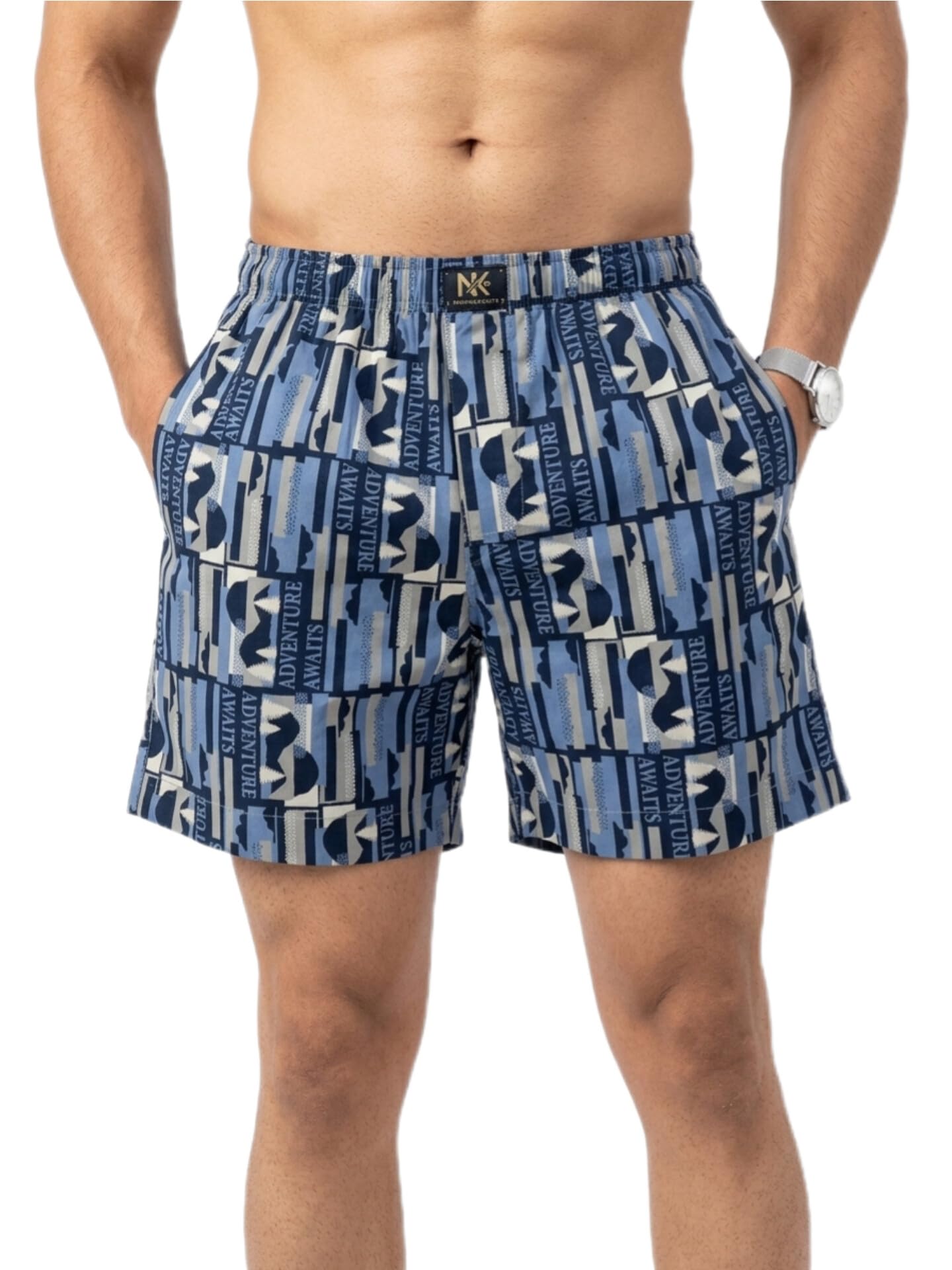Nomad Knits Men's Cotton Woven Fabric Boxer Shorts Blue-picture-41