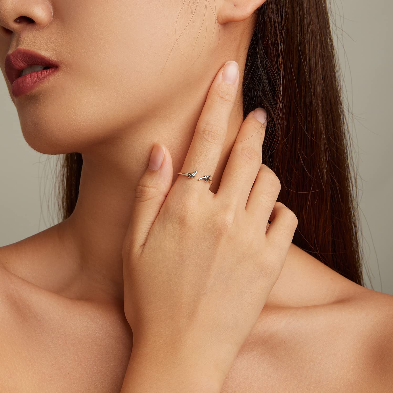WBDWWTD Anillo de Plata de Ley 925 con diseño de pájaro Doble Abierto para Mujeres y niñas.